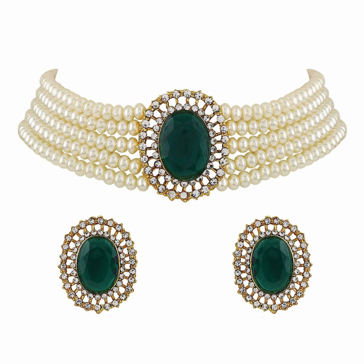 Shining Diva Fashion Stylish Choker Traditional Pearl Necklace Set for Women and Girls | 12550s