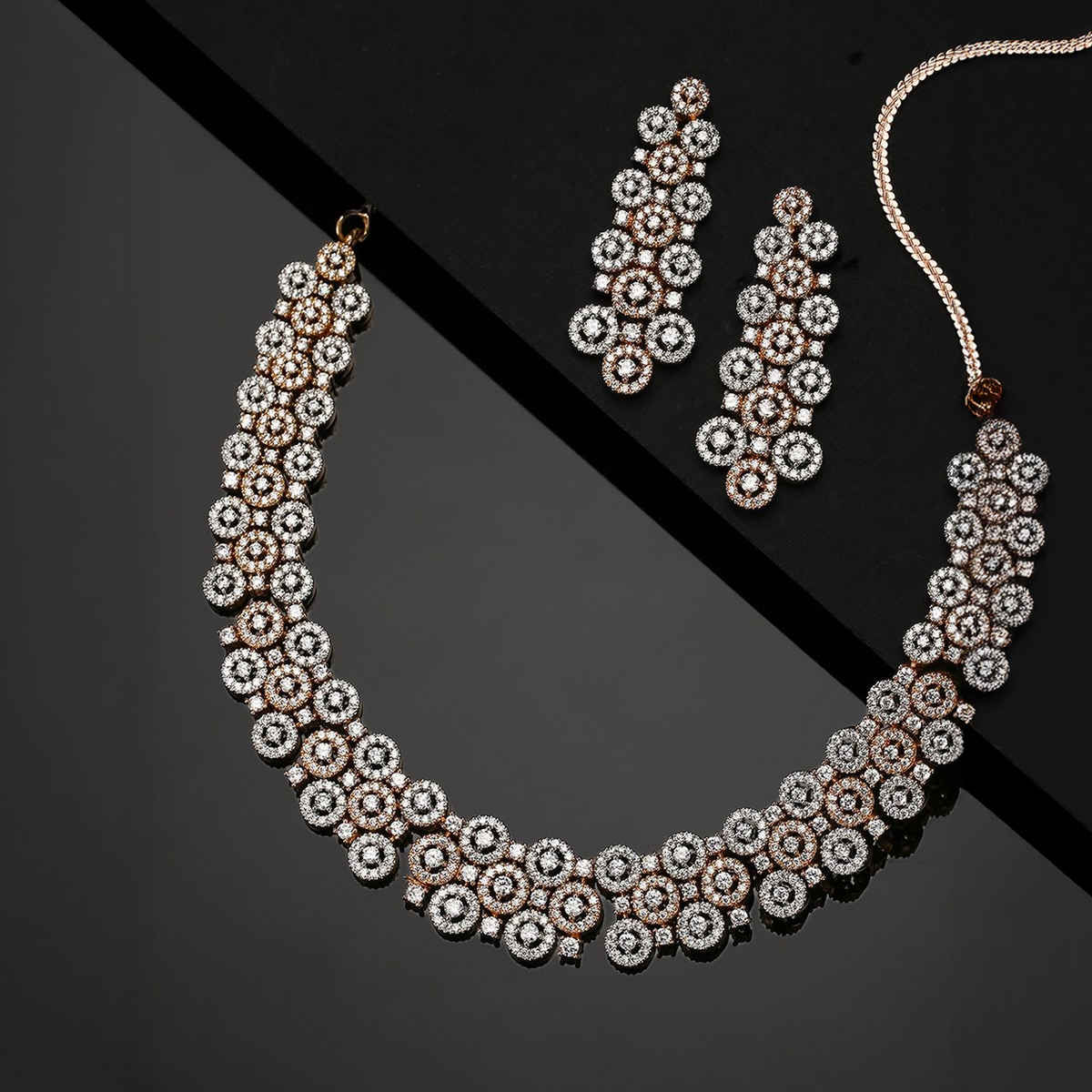 Priyaasi Rose Gold-Plated American Diamond Studded | Geometric Patterned Jewellery Set