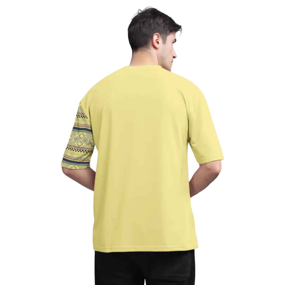 Bullmer Men's Oversized T-shirt Front and Back Printed, Colourblock Baggy | Trendy Yellow | XL