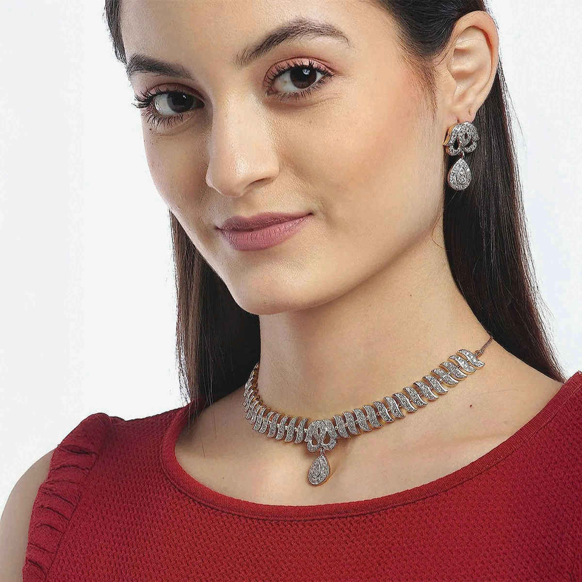 Youbella Jewellery American Diamond Necklace/Jewellery Set With Earrings For Women(Ybnk - 3081 - Fon)