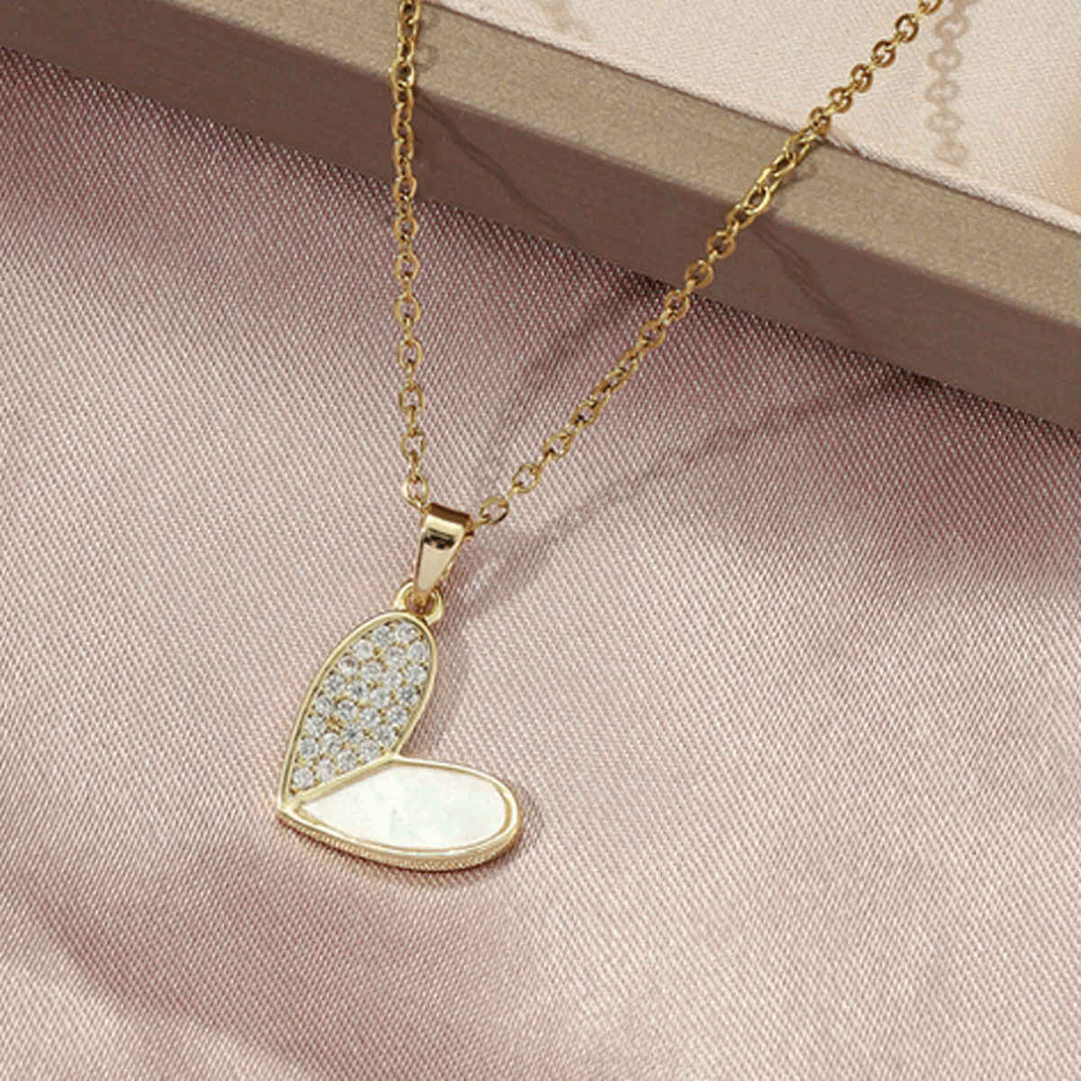 SALTY Haley Studded Heart Necklace Pendant for Women and Girls| Anti-Tarnish | Gold and white