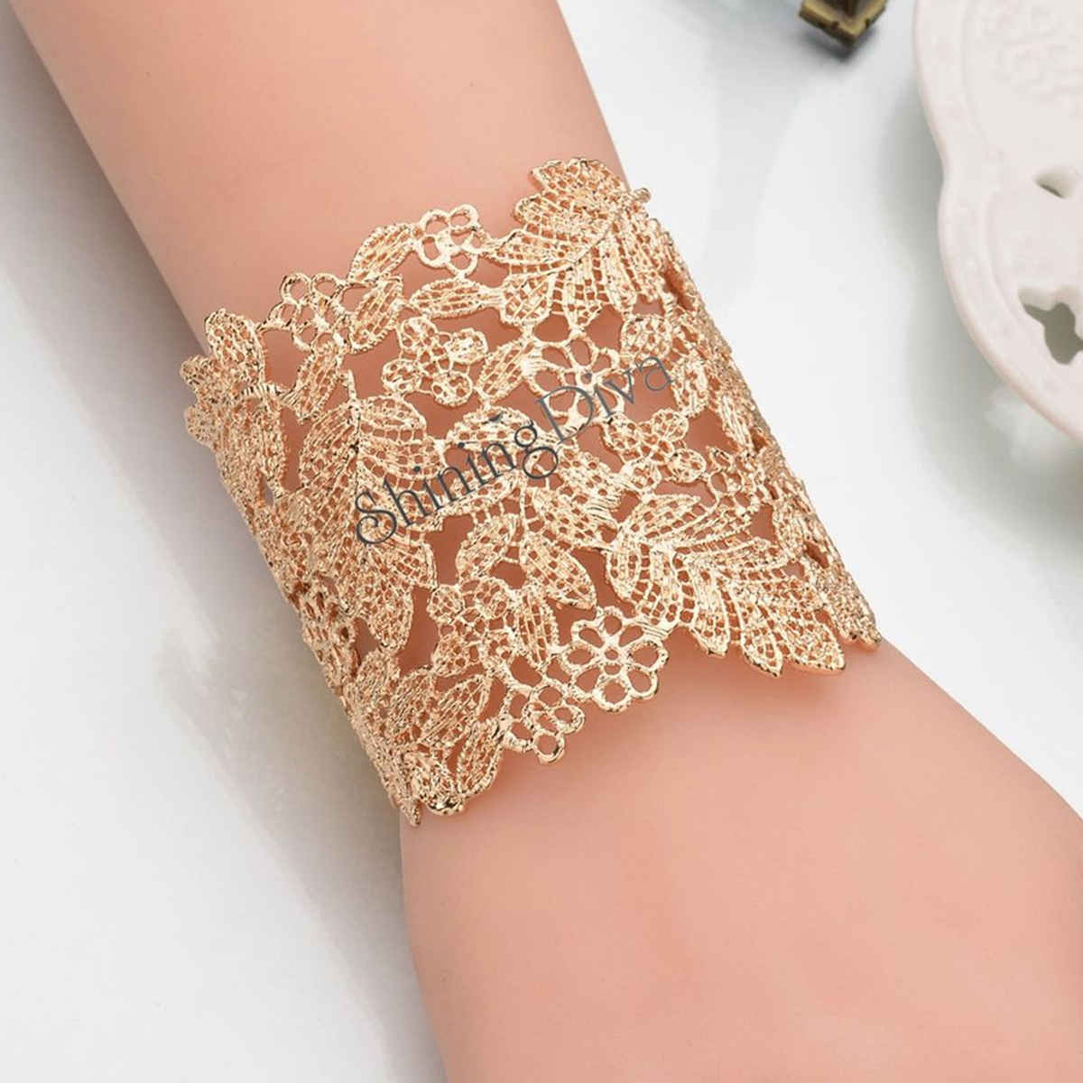 Shining Diva Fashion Gold Plated Kada Bangle Cuff Stylish Bracelet for Women & Girls | 9253b