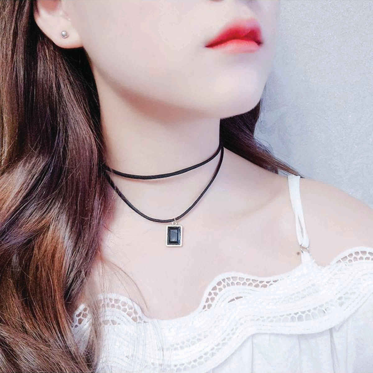 Shining Diva Fashion Set of 10 Stylish Black Fabric Lace Choker Necklace for Women and Girls Cmb272