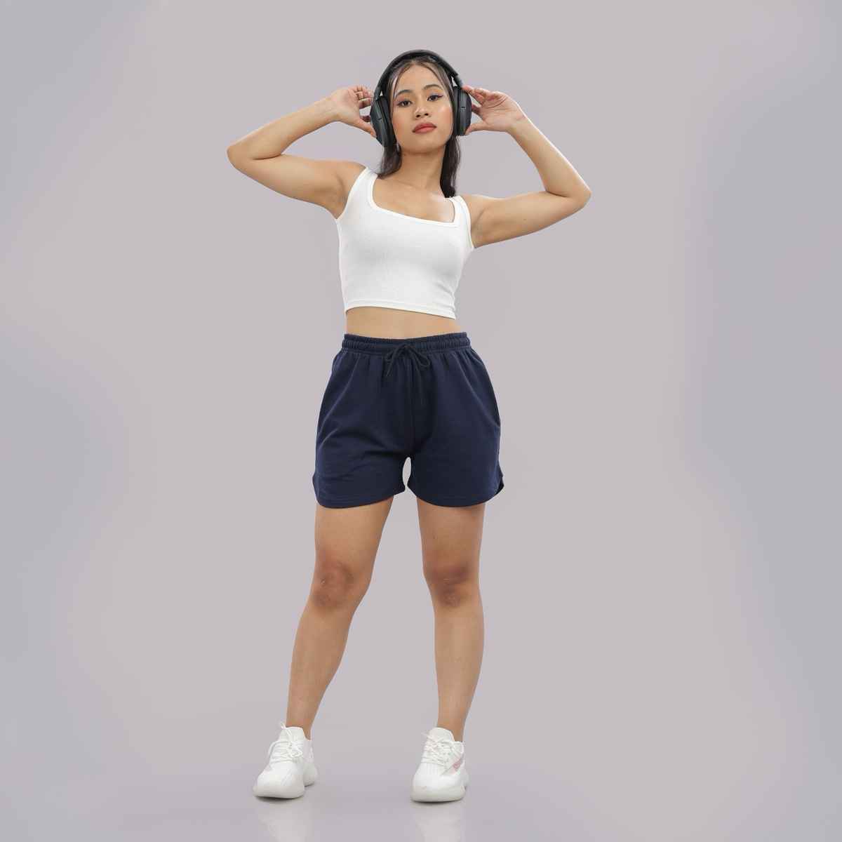 Springman Solid Blue Shorts With Elastic & Drawstring For Women | S