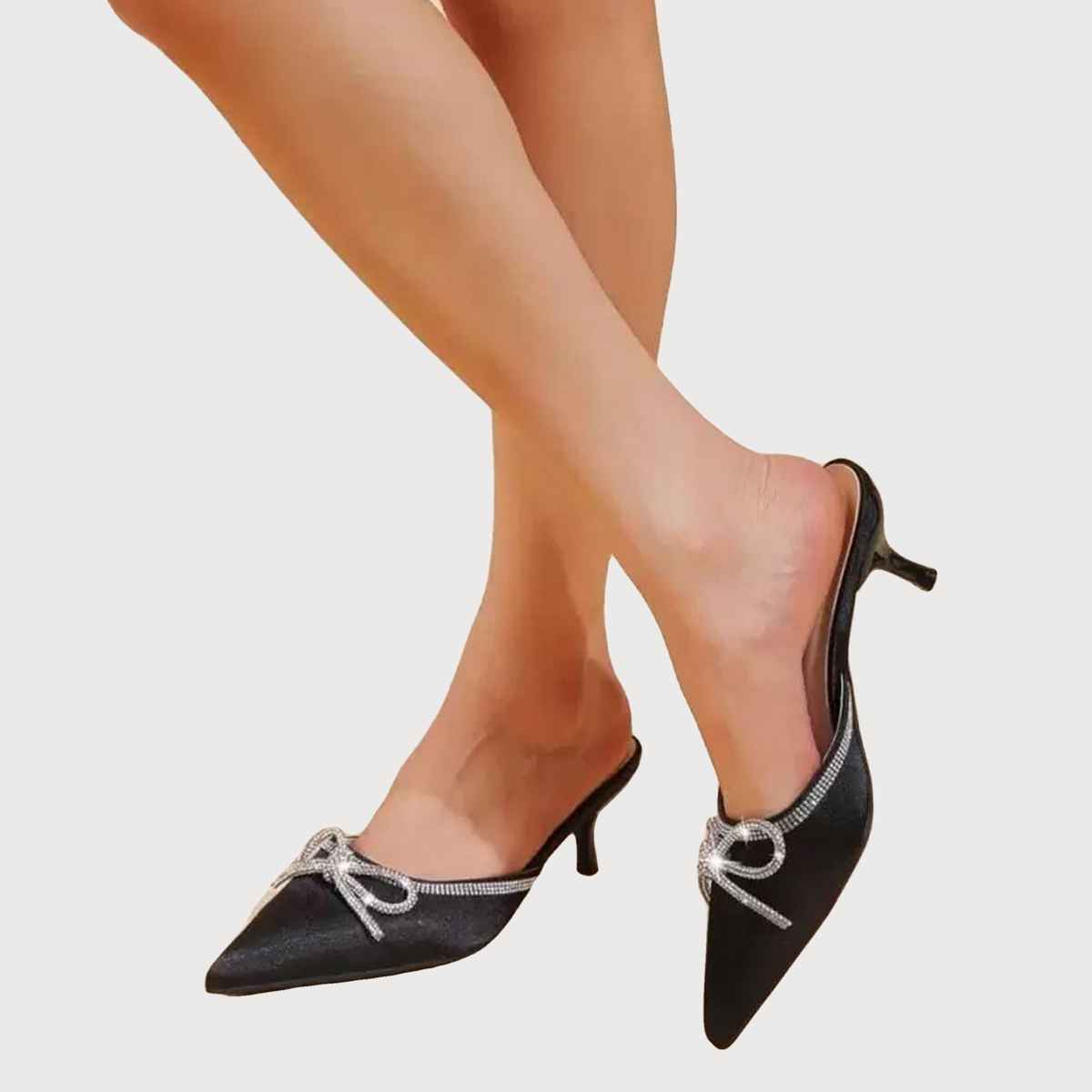 Shoetopia Crystal-Eembellished Black Heels For Women | UK 6