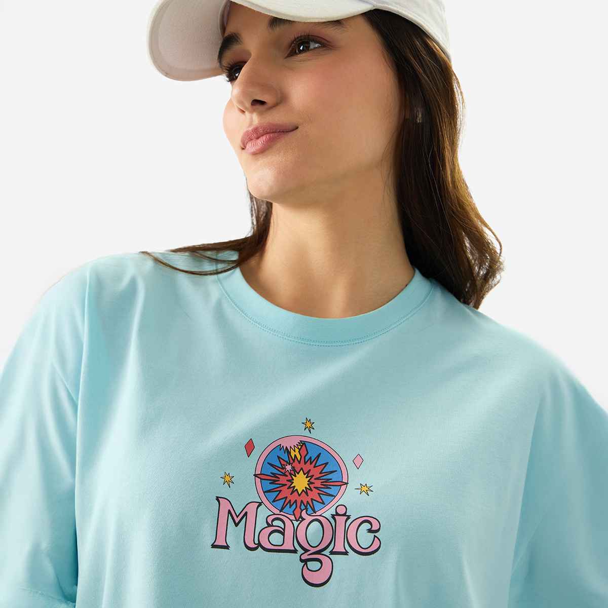 The Souled Store Women's Disney Fire Magic Desire Oversized T-shirt | Blue - S