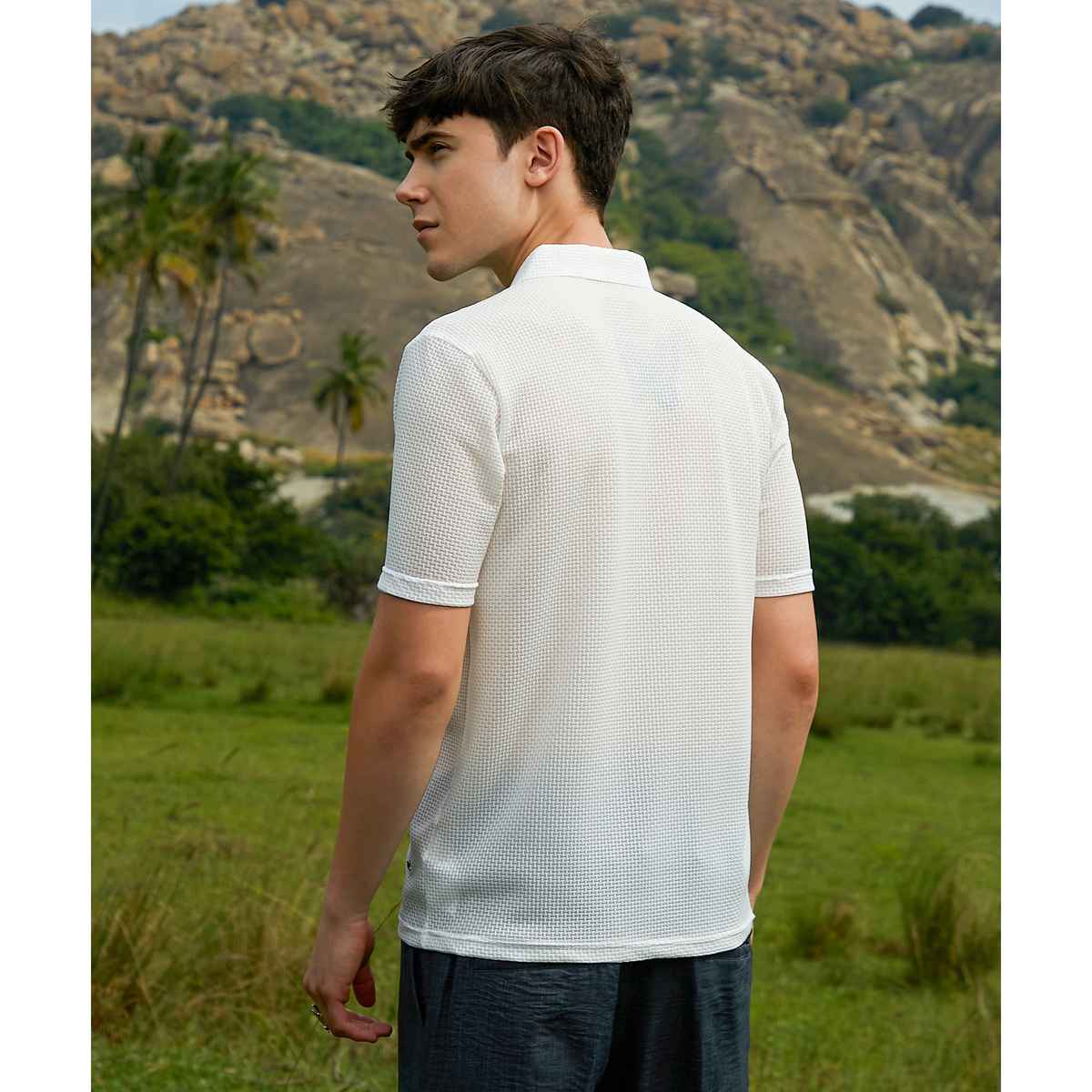 Campus Sutra Men's Warp-Tactile Polo T-shirt | White - S