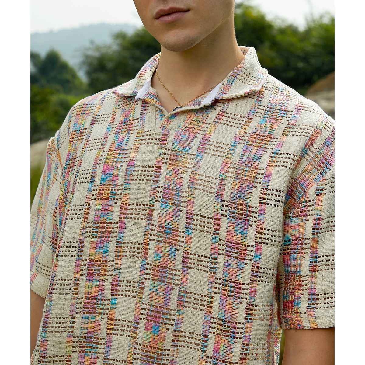 Campus Sutra Men's Prism Oversized Polo T-shirt | Off-white - S