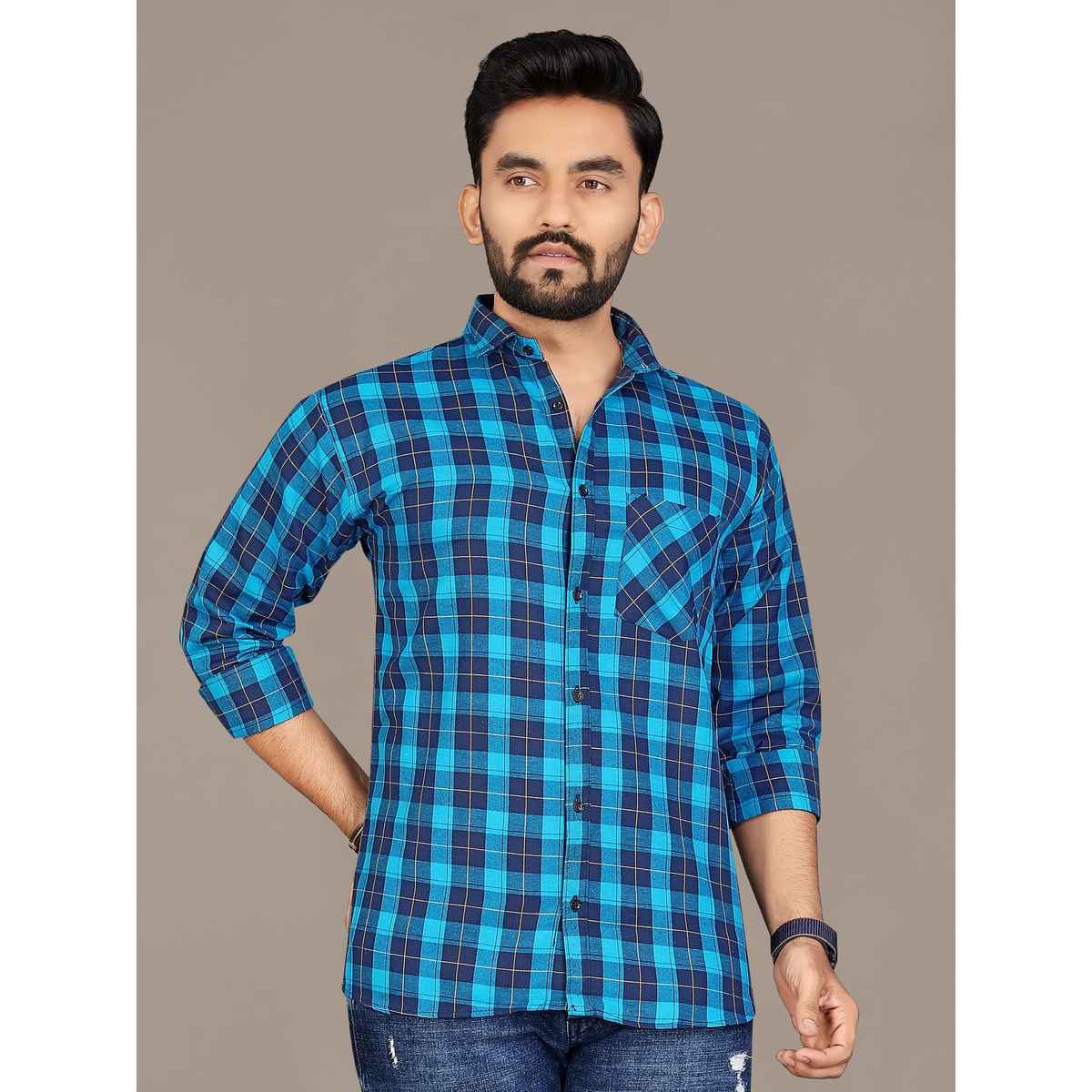 Allan Peter Men's Blue Checks Shirt | M