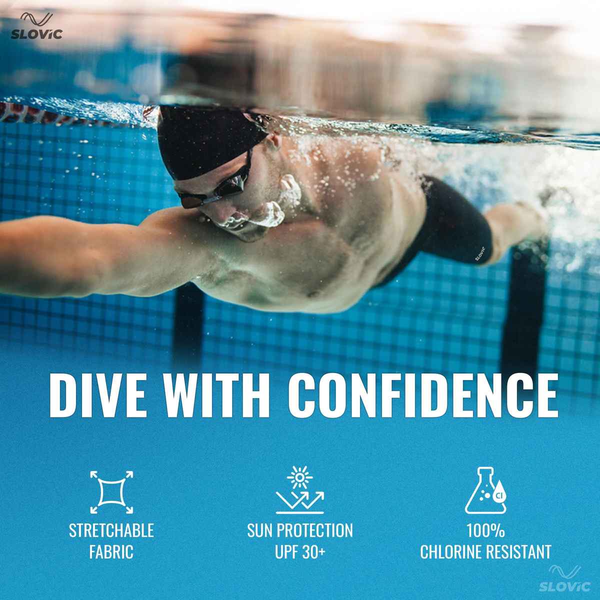 Slovic Men's Swimming Shorts with UPF30+ Sun Protection | Quickly Dries, Easy to wear |  M