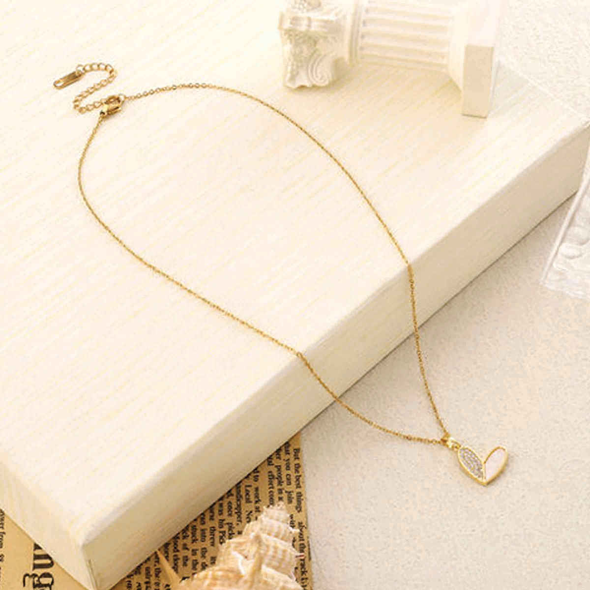 SALTY Haley Studded Heart Necklace Pendant for Women and Girls| Anti-Tarnish | Gold and white