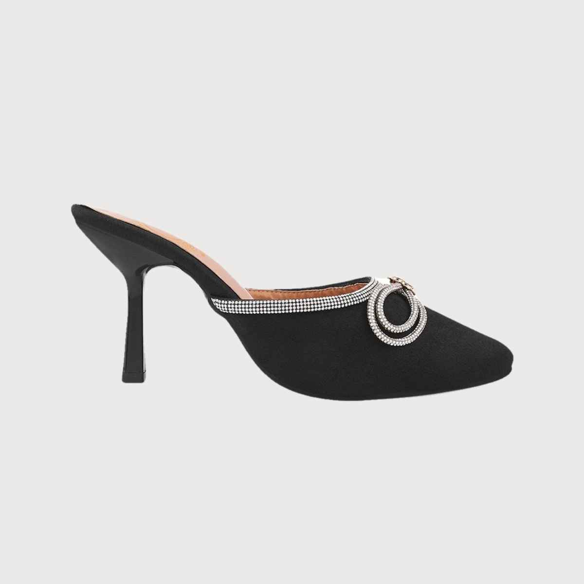 Shoetopia Crystal-Embellished Black Heels For Women | UK 5