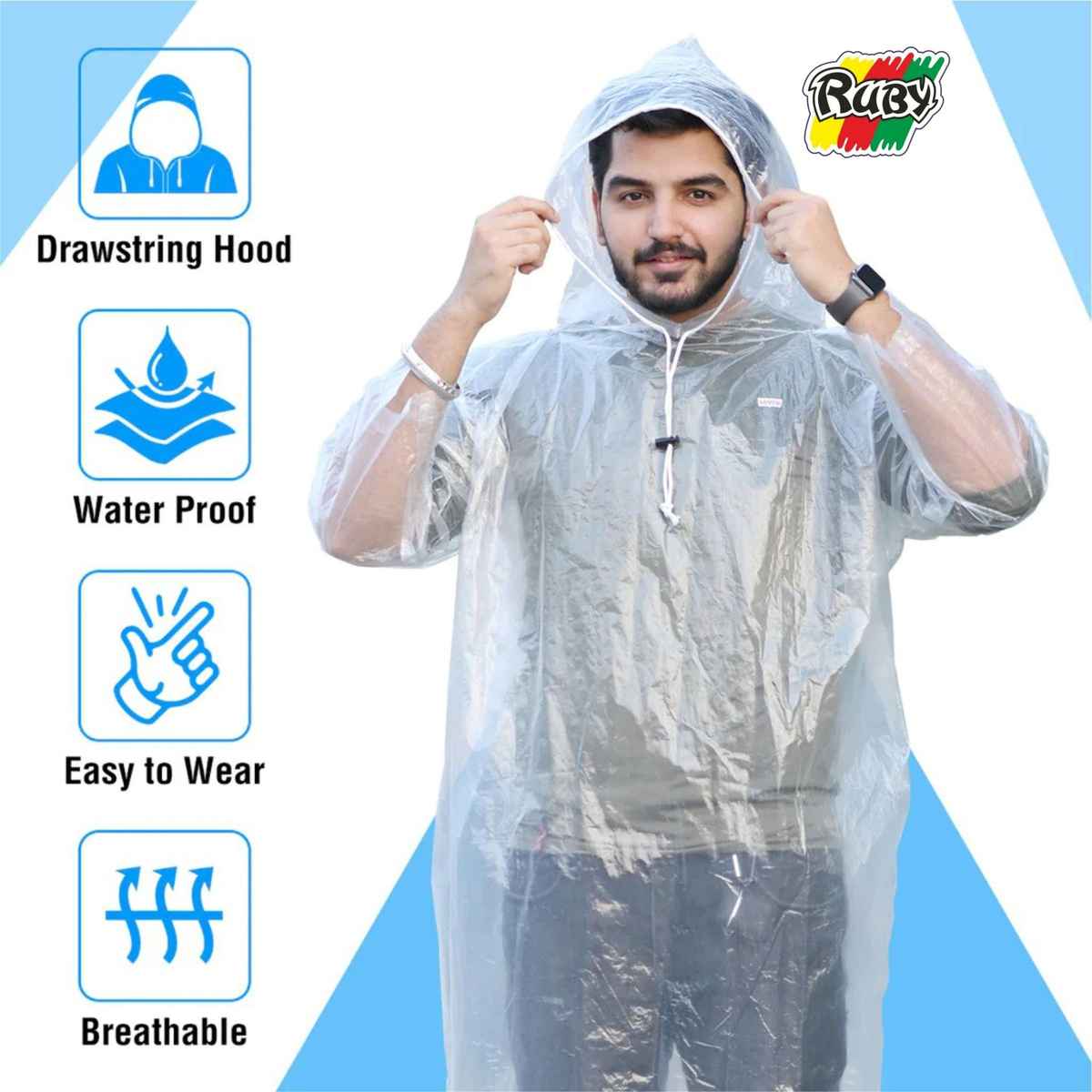 Fendo Disposable Free Size Unisex White Poncho Combo