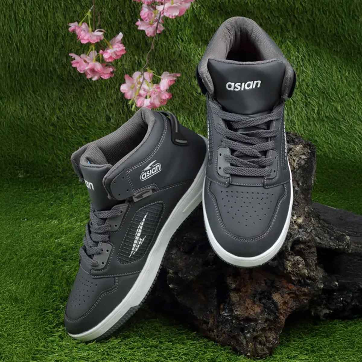Asian Carnival-01 Hightop Sneakers For Men Dark Grey | UK-9