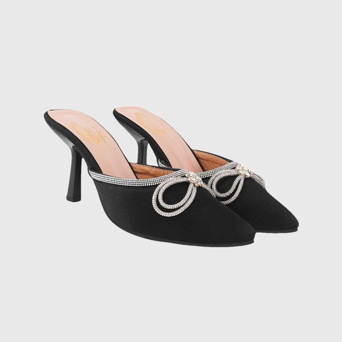 Shoetopia Crystal-Embellished Black Heels For Women | UK 5