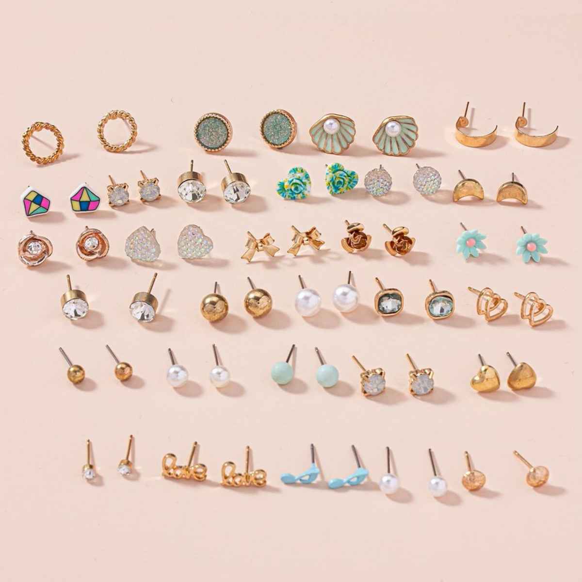 Shining Diva Fashion 30 Pairs Combo Set Stylish Crystal Pearl Earrings for Women and Girls 15283er