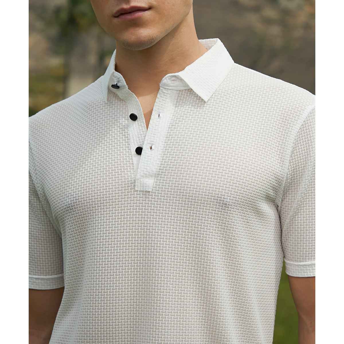 Campus Sutra Men's Warp-Tactile Polo T-shirt | White - S