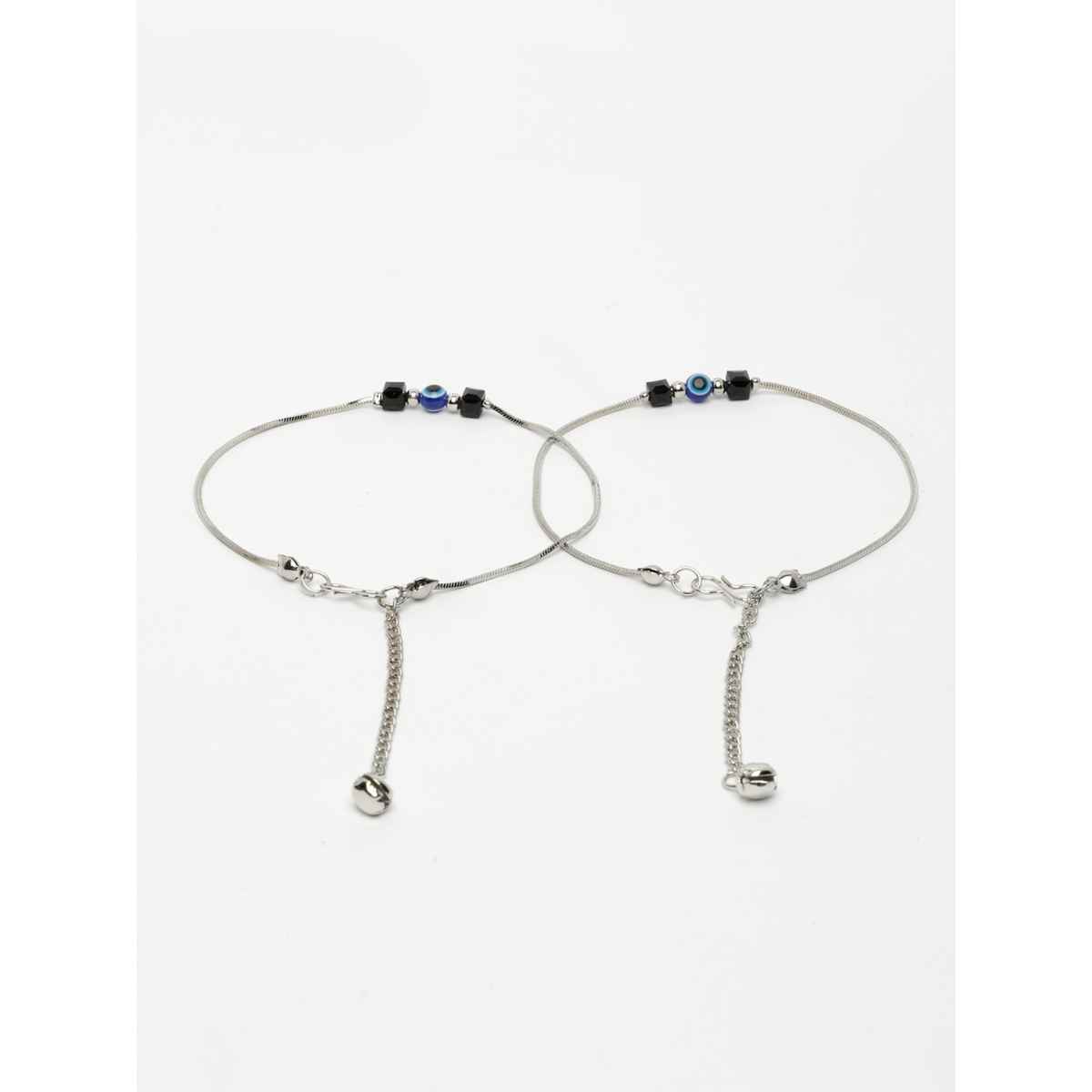 NVR Women's Silver-Plated Evil Eye Anklet | NVR2883