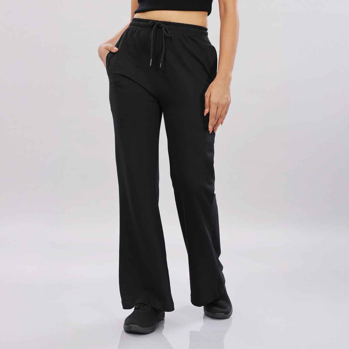 Springman Women's Solid Cotton Rich Baggy Track Pant | Black - S