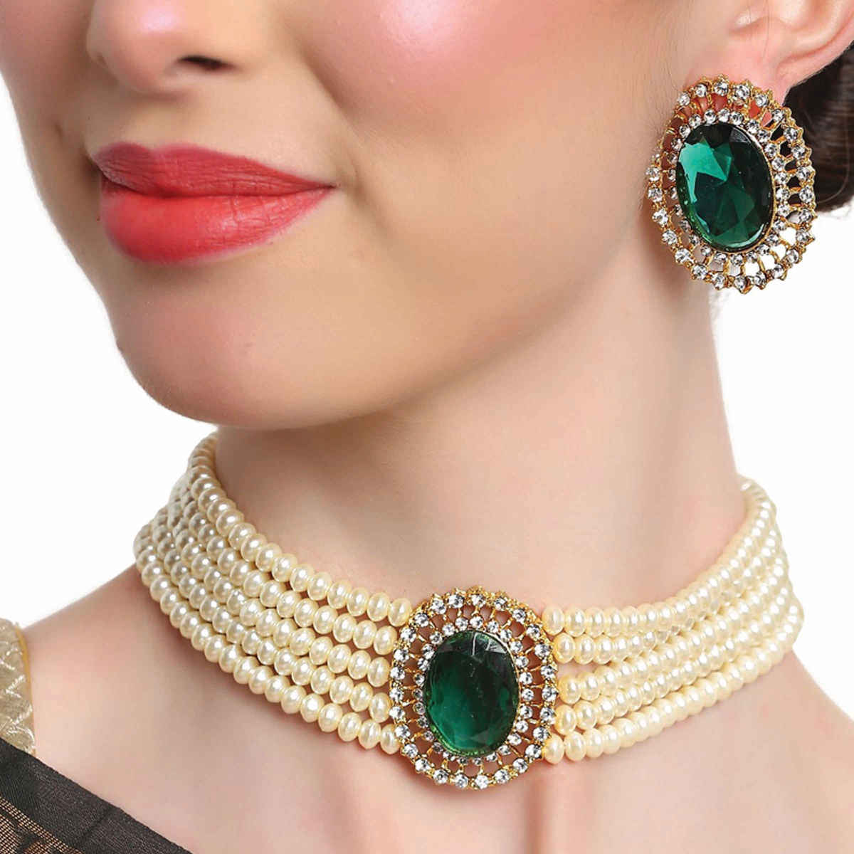 Shining Diva Fashion Stylish Choker Traditional Pearl Necklace Set for Women and Girls | 12550s