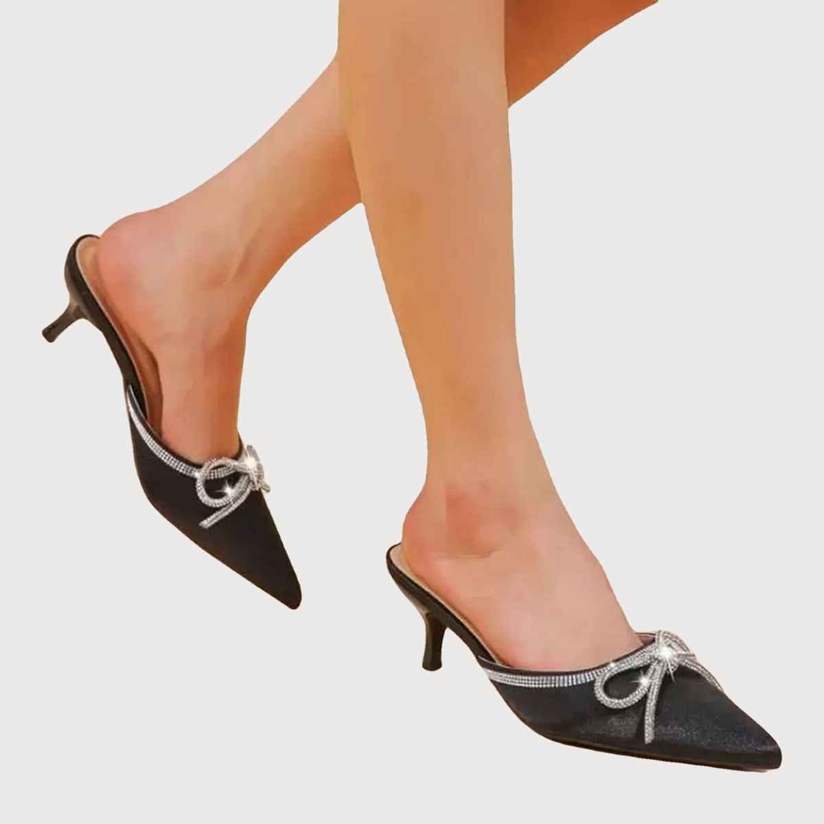 Shoetopia Crystal-Embellished Black Heels For Women | UK 5