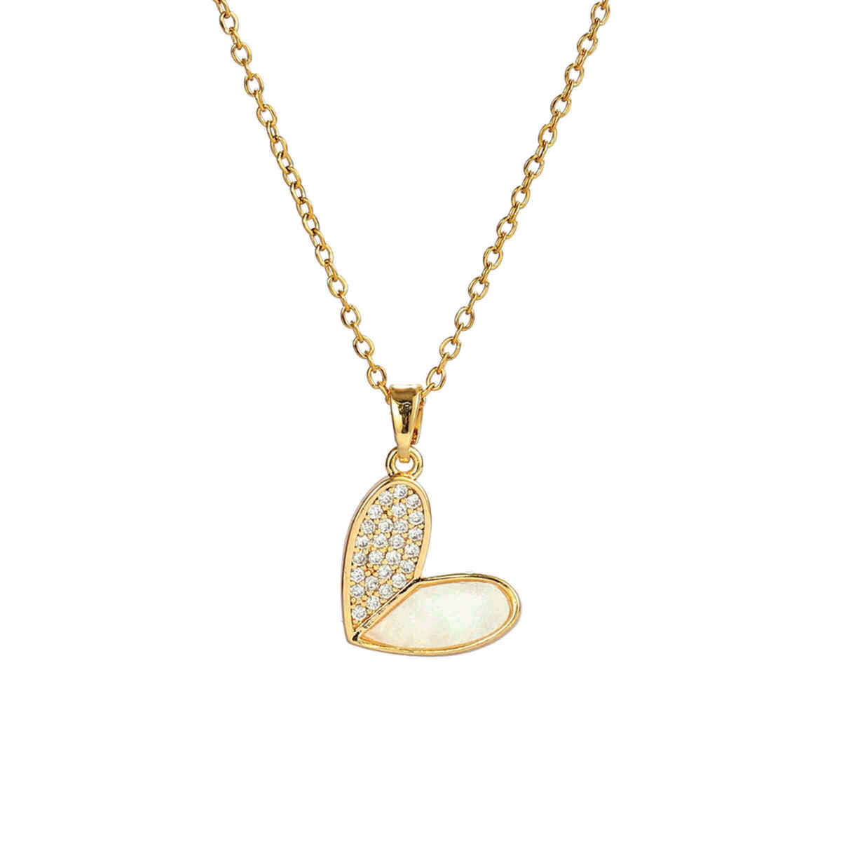 SALTY Haley Studded Heart Necklace Pendant for Women and Girls| Anti-Tarnish | Gold and white