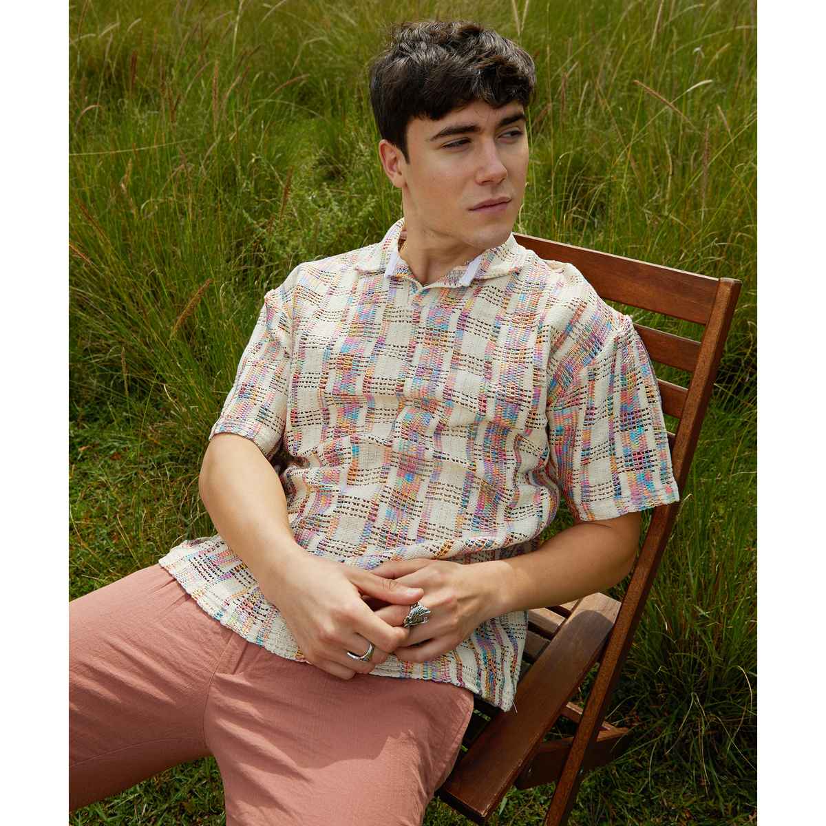 Campus Sutra Men's Prism Oversized Polo T-shirt | Off-white - S