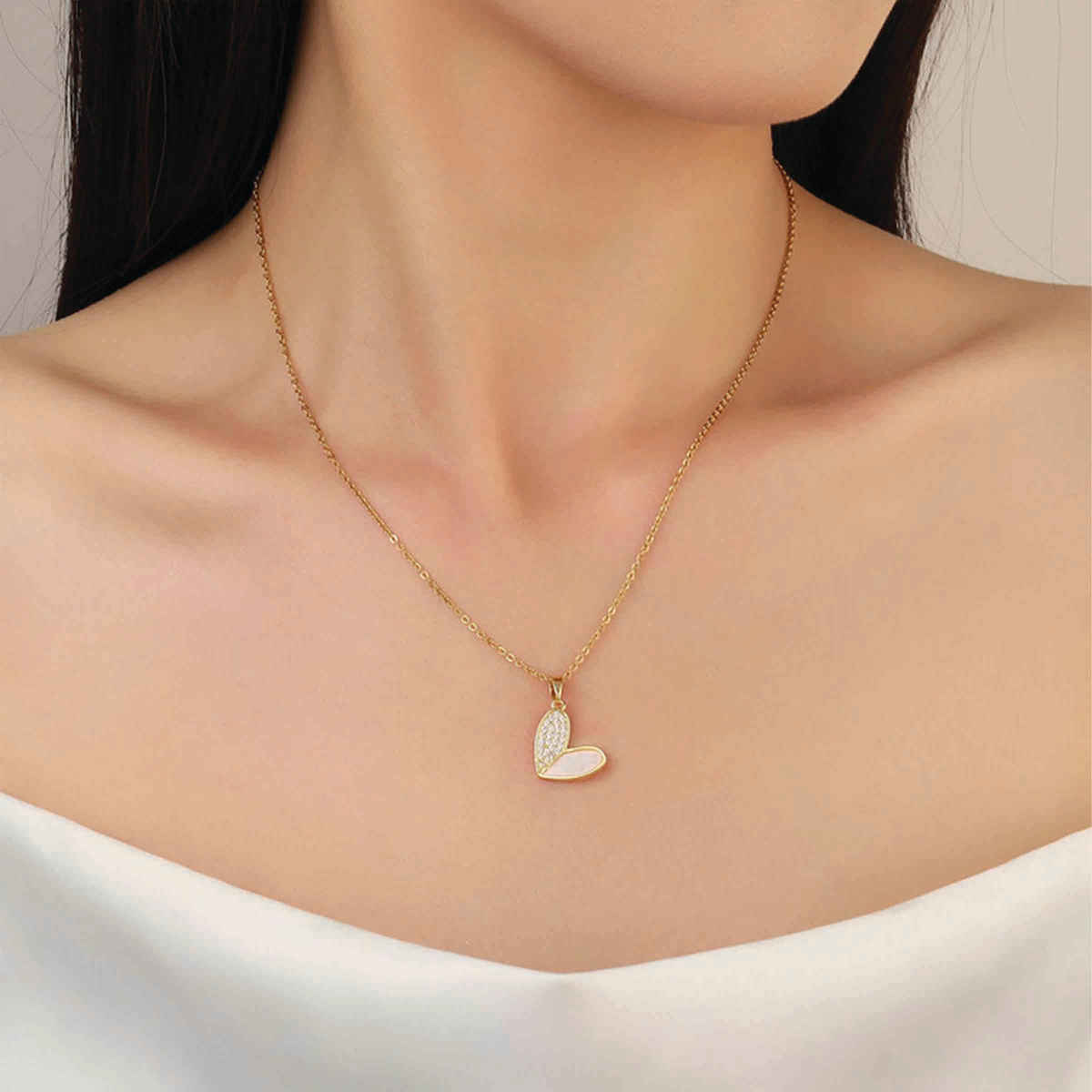 SALTY Haley Studded Heart Necklace Pendant for Women and Girls| Anti-Tarnish | Gold and white