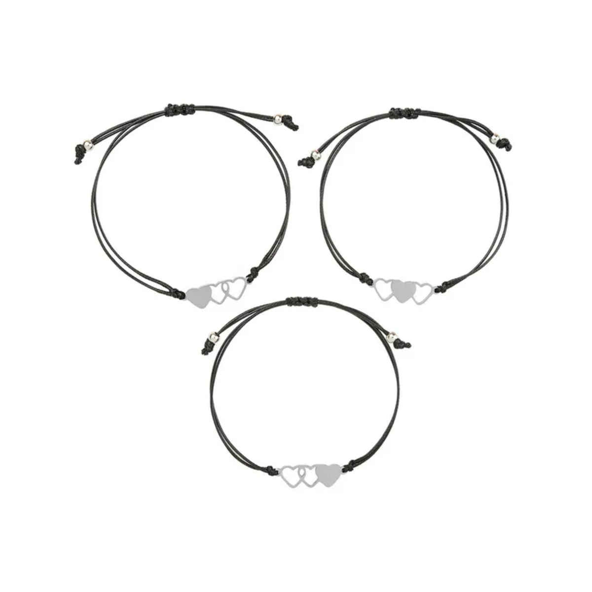 Yellow Chimes Women Set Of 3 Black & Silver-Toned Heart Design Wraparound Bracelet