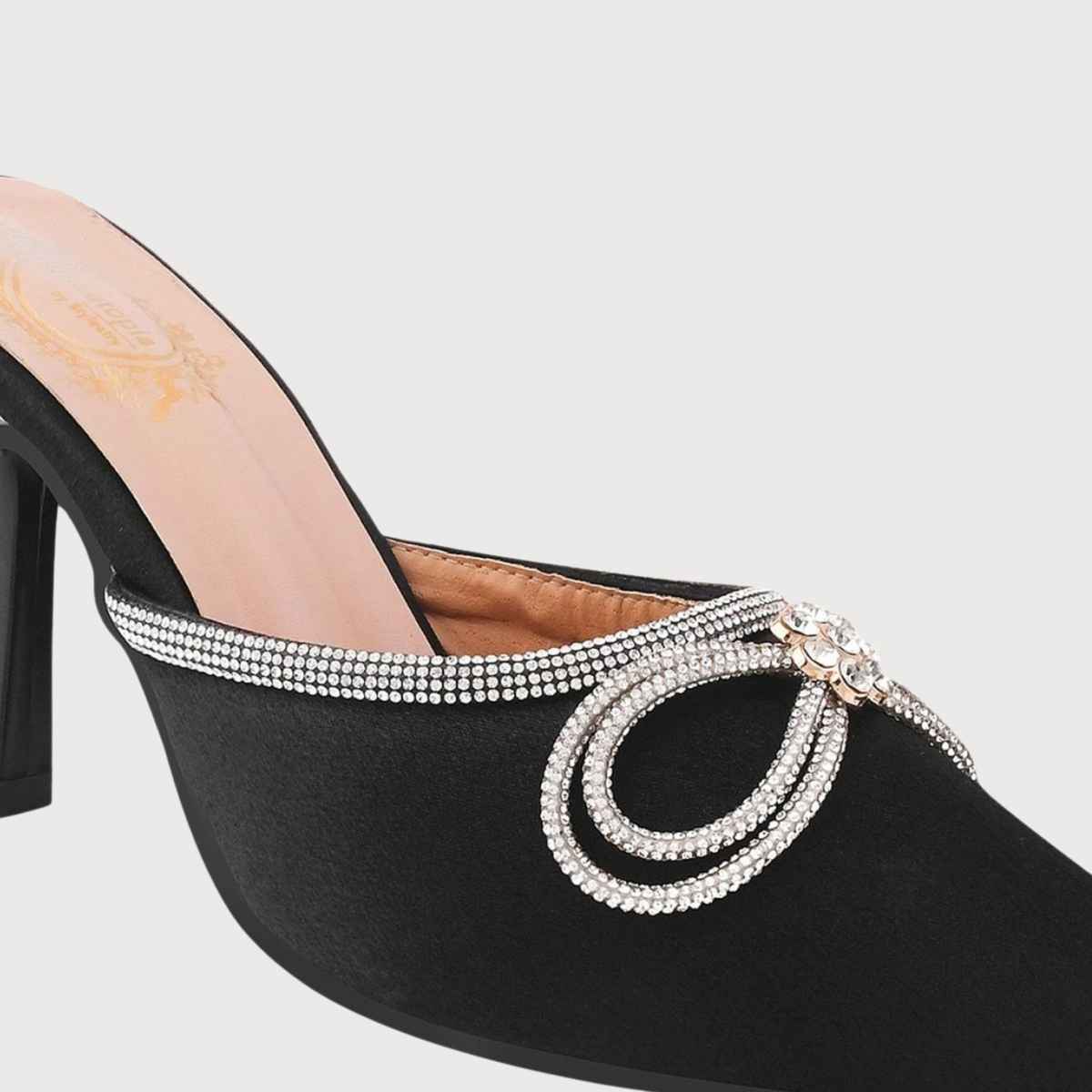 Shoetopia Crystal-Embellished Black Heels For Women | UK 5