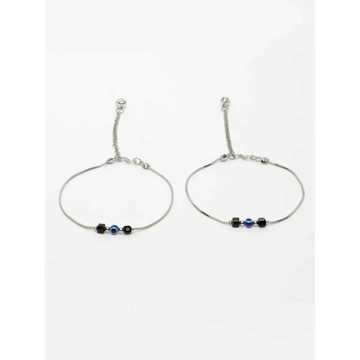 NVR Women's Silver-Plated Evil Eye Anklet | NVR2883