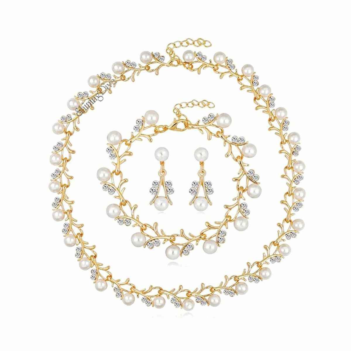 Shining Diva Fashion Gold Plated Pearl Necklace Earrings Bracelet Set for Women and Girls Sd10333s