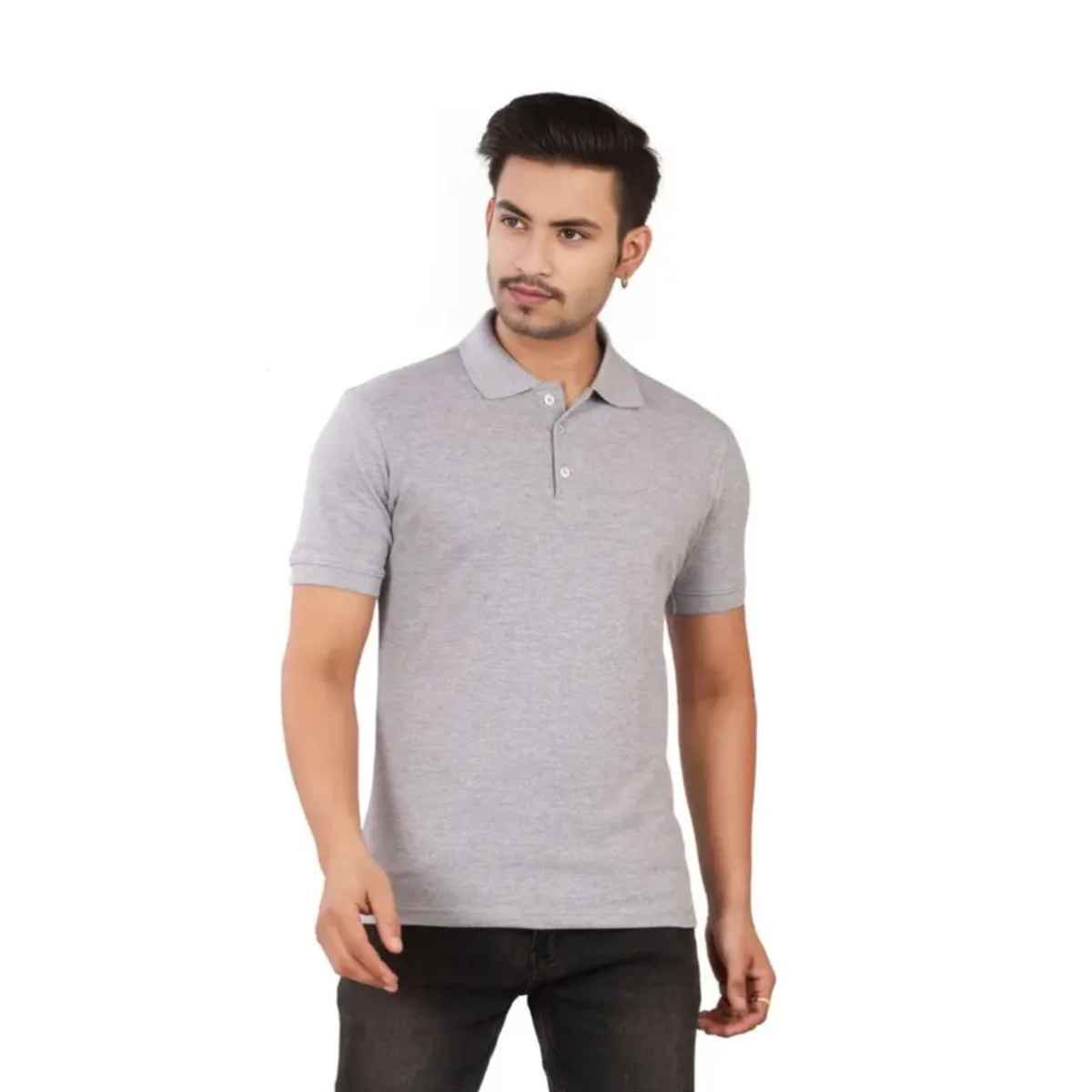 EQL Men's Cotton Solid Lightweight & Breathable Polo T-shirt | Grey - L