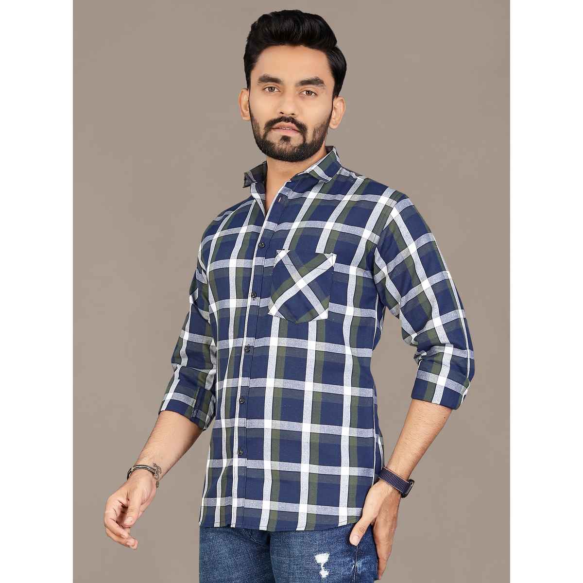 Allan Peter Men's Blue And White Checks Casual Shirt | M