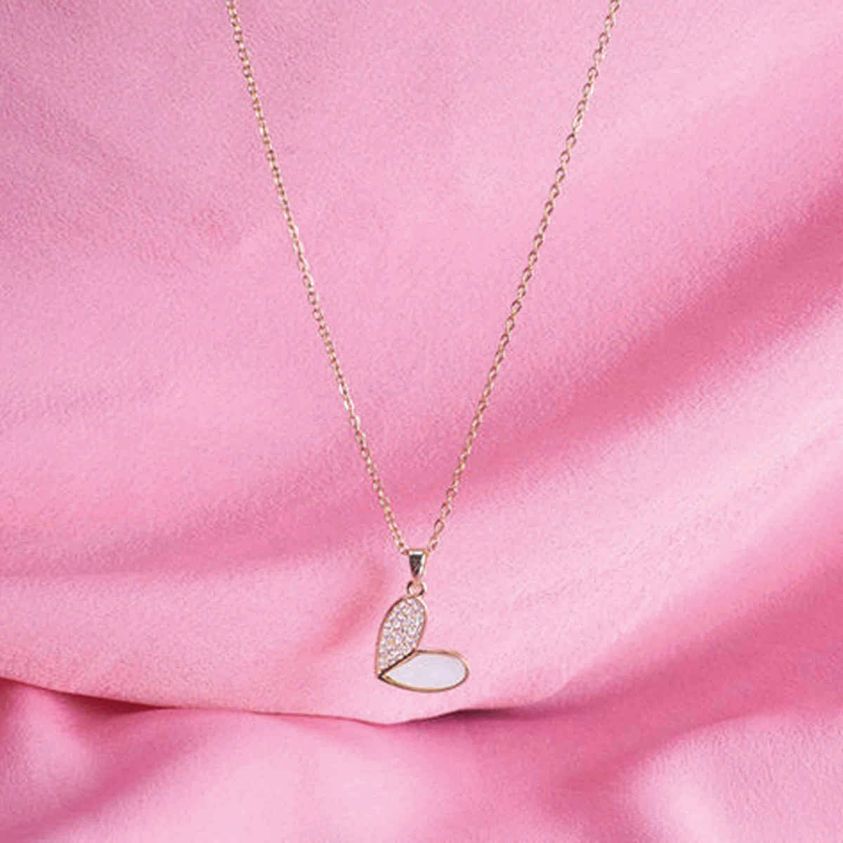 SALTY Haley Studded Heart Necklace Pendant for Women and Girls| Anti-Tarnish | Gold and white