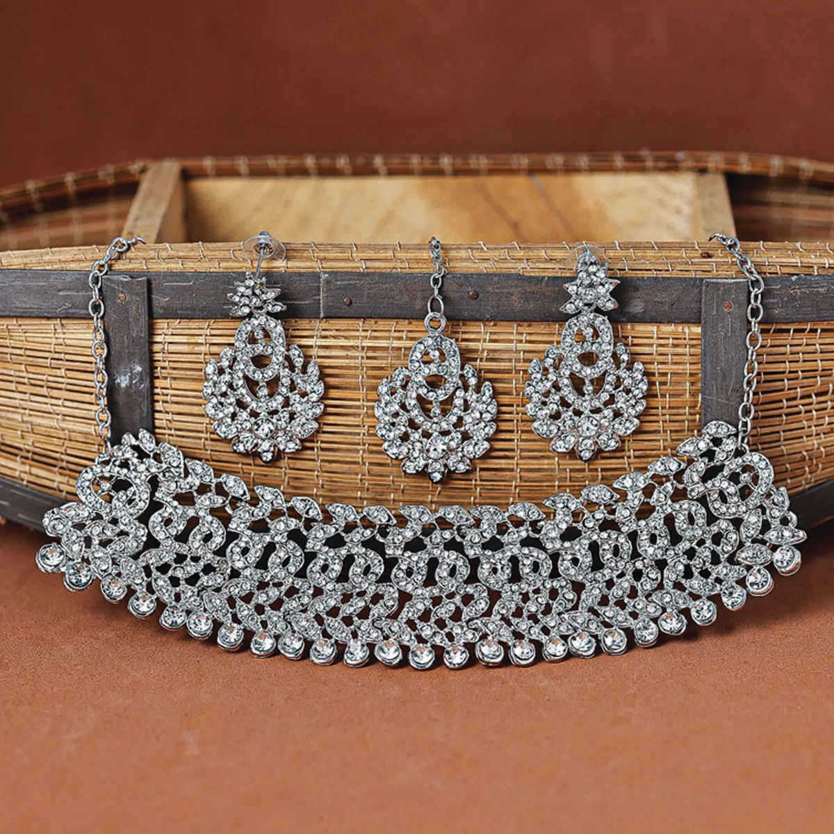 Sukkhi Delicate Party Wear Diamond Necklace Earring Jewellery Set For Women & Girls