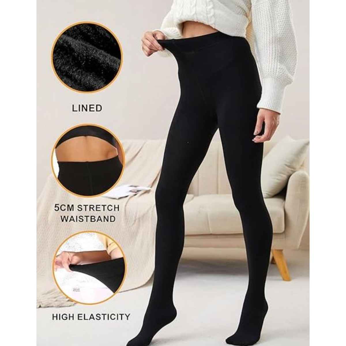 Blinkin Velvet Touch Thermal Stockings For Women - Black Warm Fleece Leggings For Women | Free Size