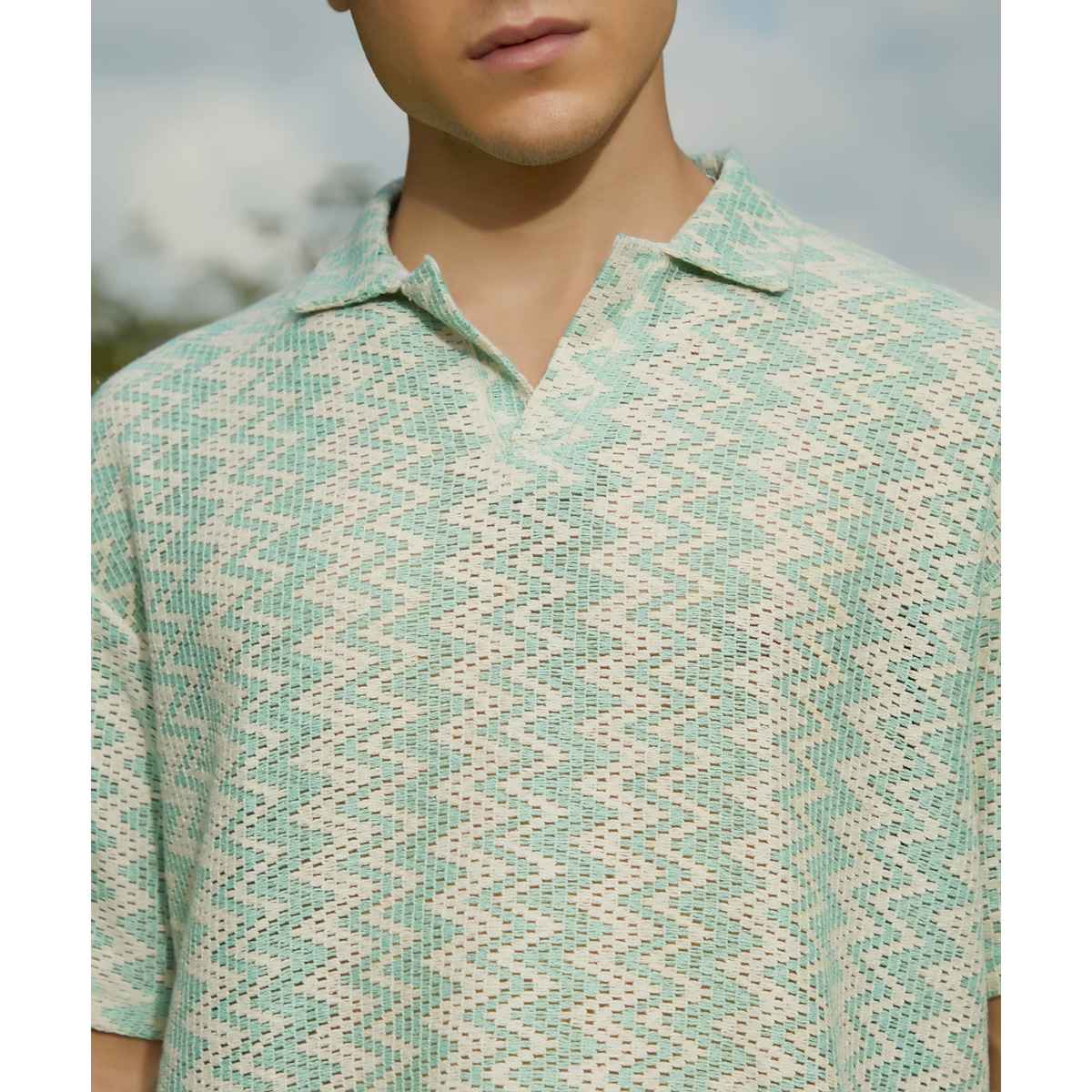 Campus Sutra Men's Tidal - Knit Polo T-shirt | Mint Green - XL