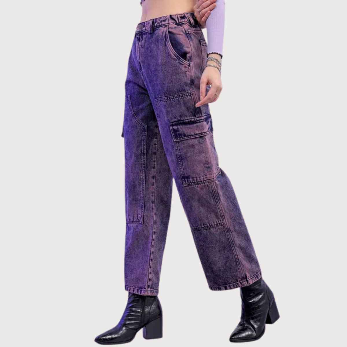 Freehand Women's Street Denim Patch Pocket Multi Pocket Utility Carpenter Denim | Purple - 32