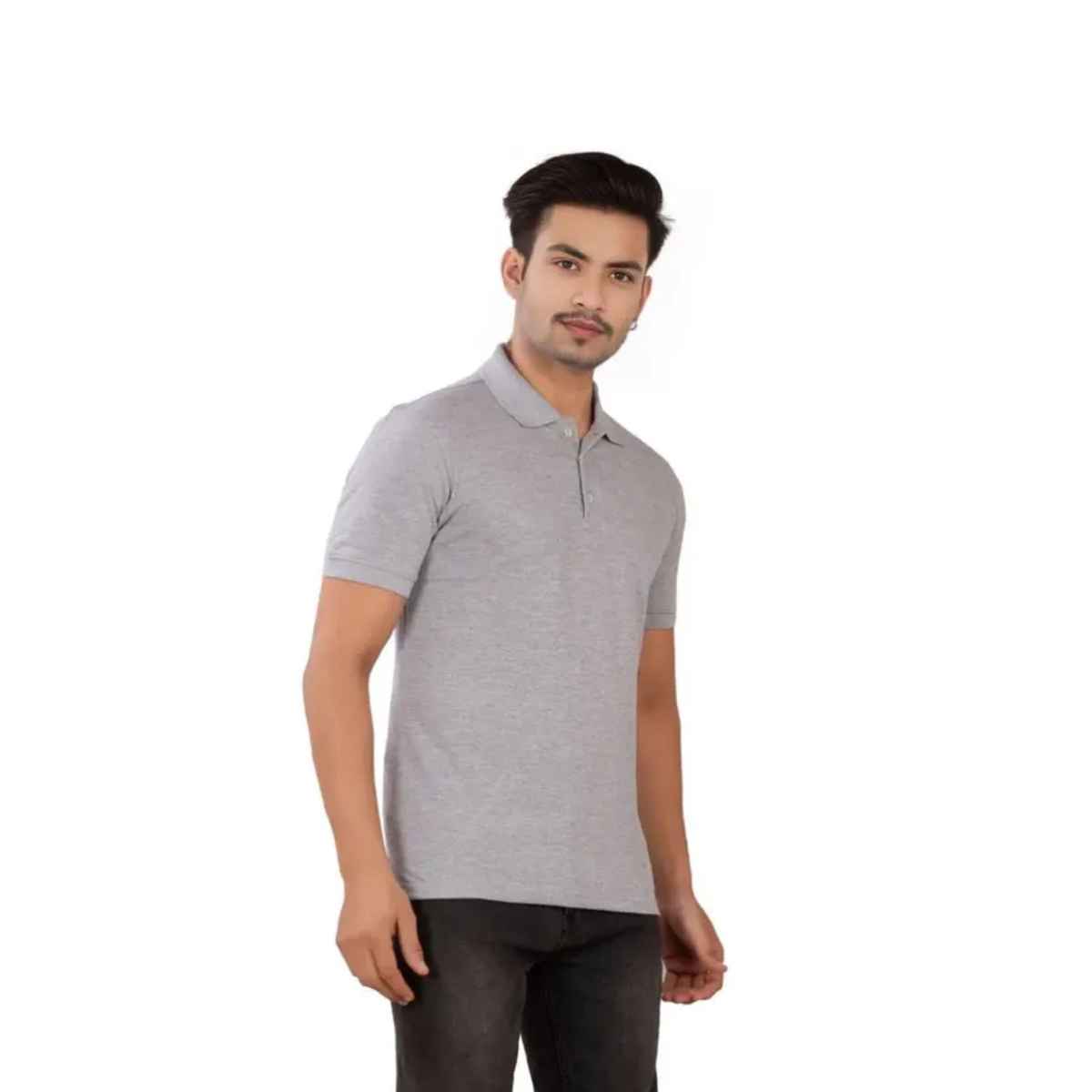 EQL Men's Cotton Solid Lightweight & Breathable Polo T-shirt | Grey - L