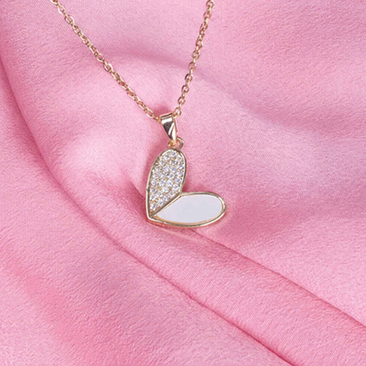 SALTY Haley Studded Heart Necklace Pendant for Women and Girls| Anti-Tarnish | Gold and white