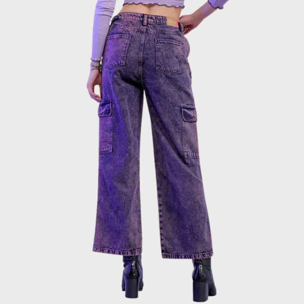 Freehand Women's Street Denim Patch Pocket Multi Pocket Utility Carpenter Denim | Purple - 32