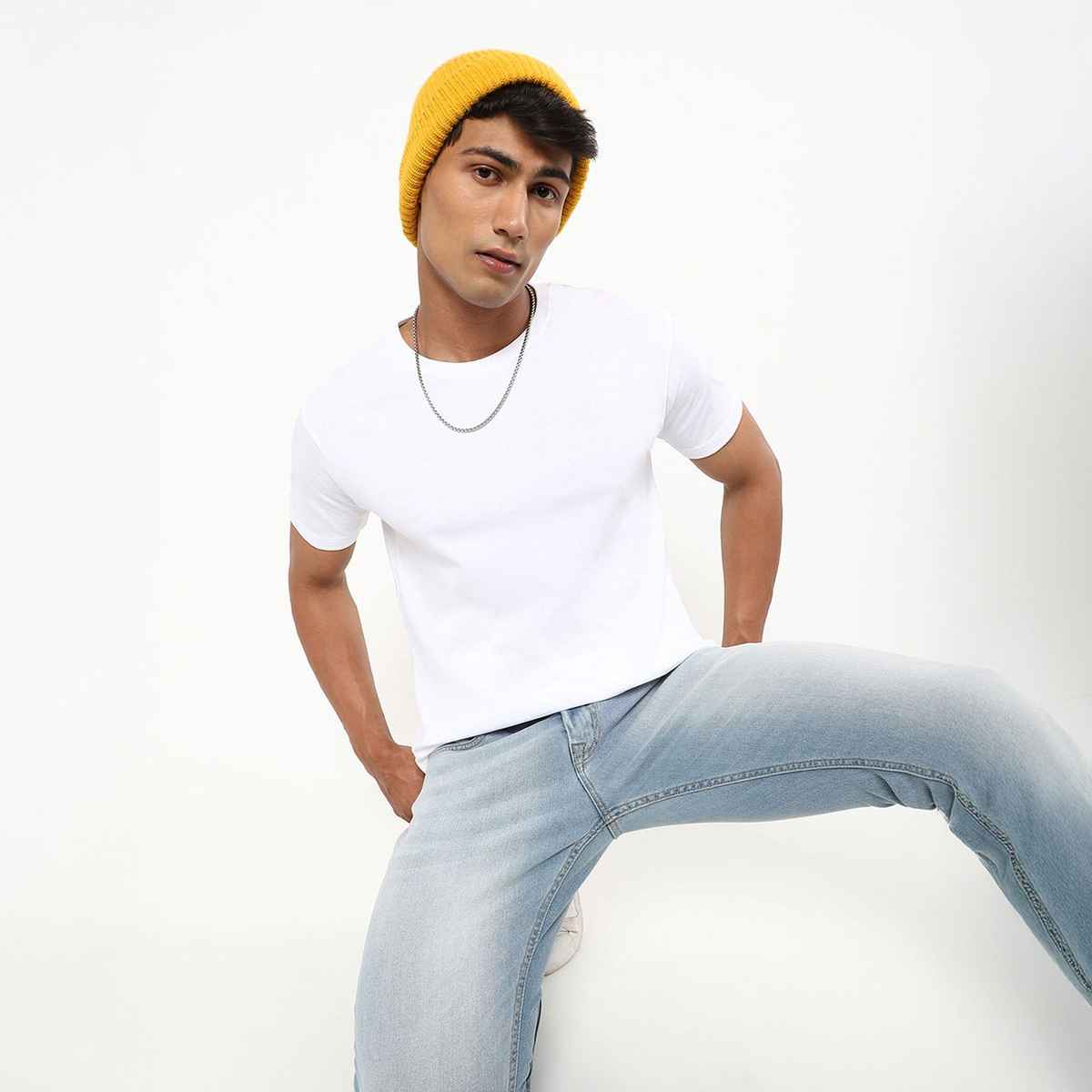 Mad Over Print Men's Cotton Solid T-Shirt | White - M