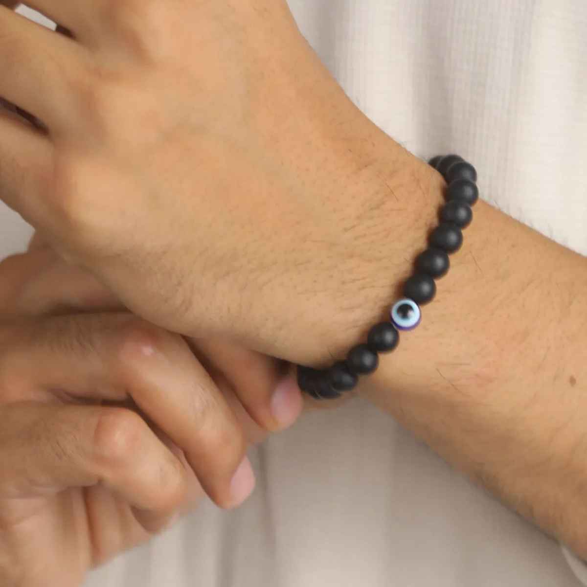 Bold By Priyaasi Black Evil Eye Beaded Bracelet For Men