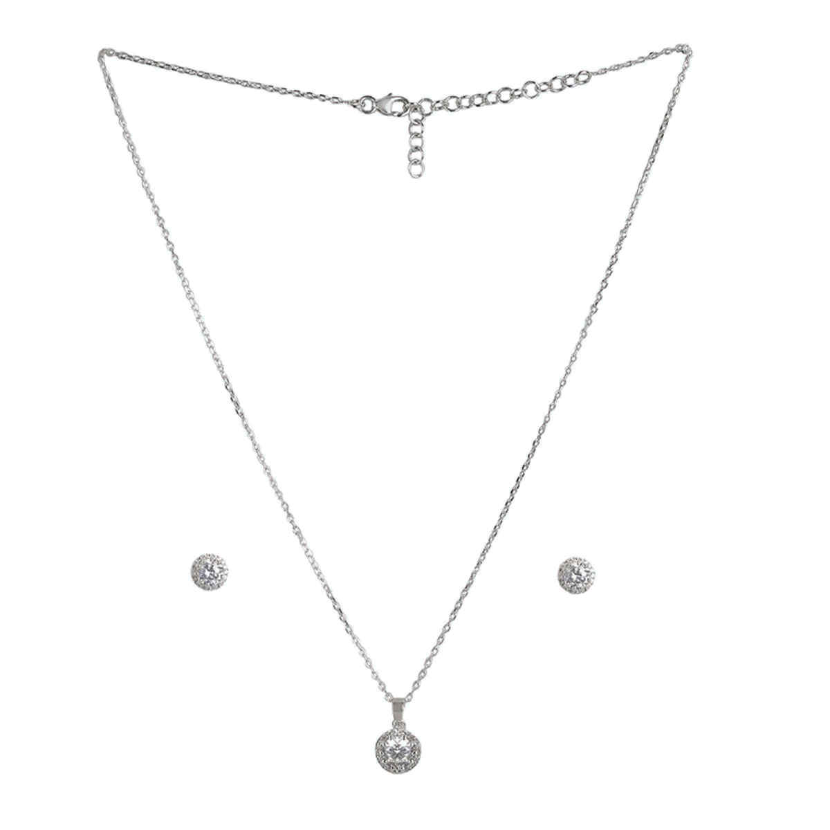 Carlton London Rhodium Plated with CZ Necklace and Earring Set | FJS3472