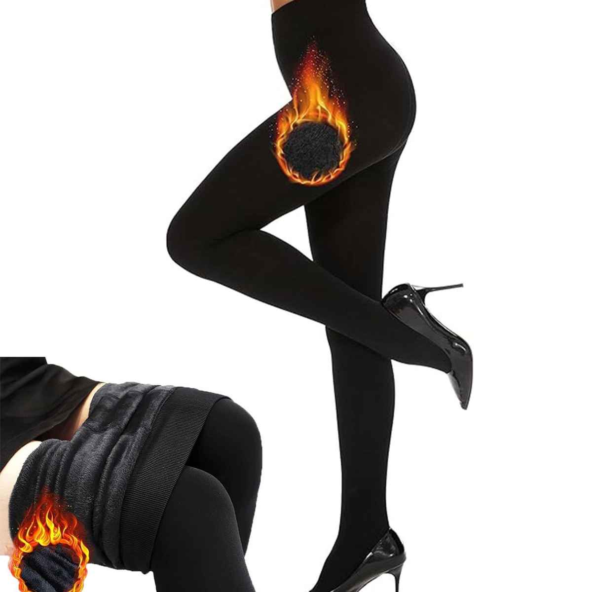 Blinkin Velvet Touch Thermal Stockings For Women - Black Warm Fleece Leggings For Women | Free Size