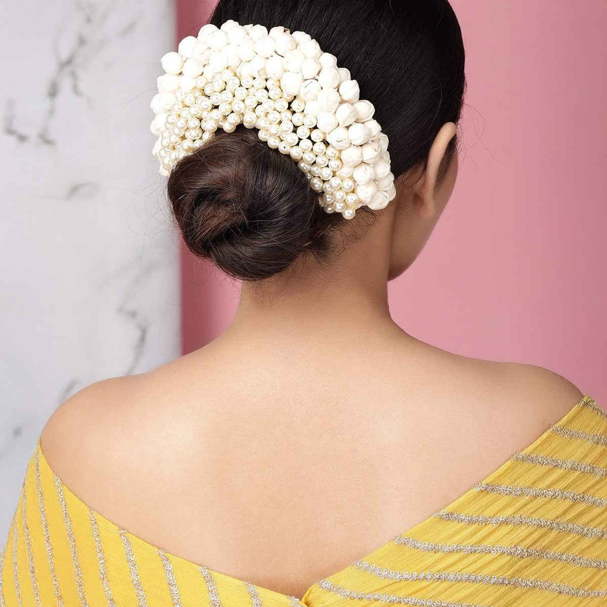 Rubans Women White Beaded Hair Pin