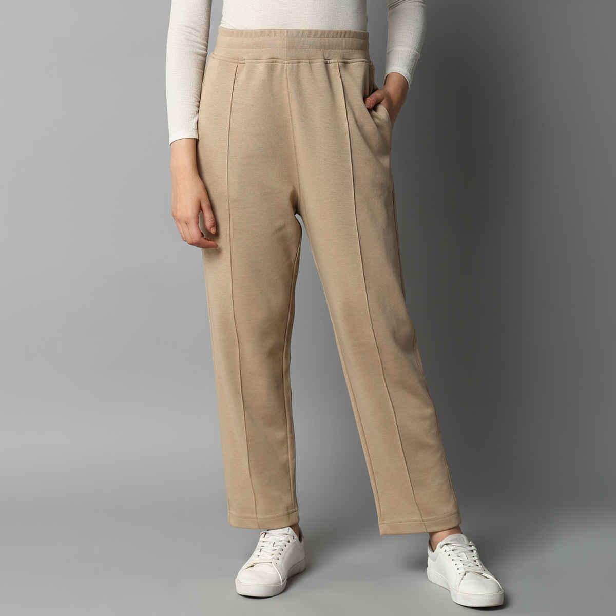Alan Jones Women's Stretch Straight Trousers | Straight Fit with Pin Tucks | Beige - XL