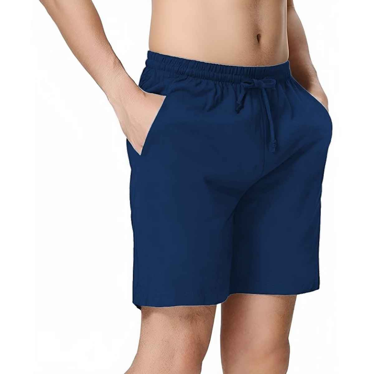 Springman Solid French Terry With Elastic & Drawstring Shorts For Men's | Blue | M