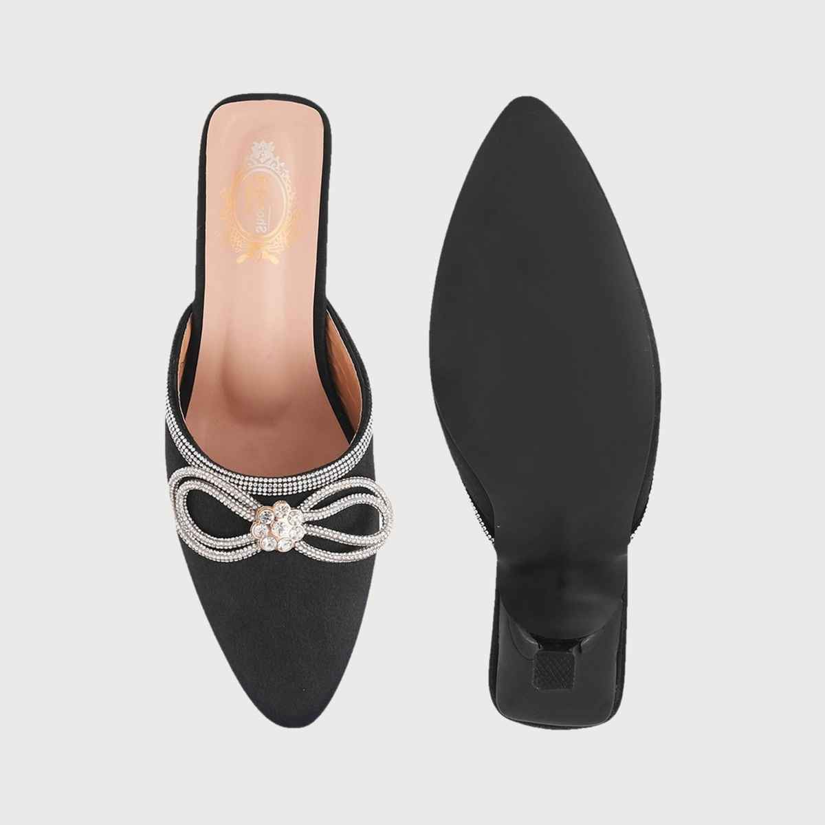 Shoetopia Crystal-Embellished Black Heels For Women | UK 5